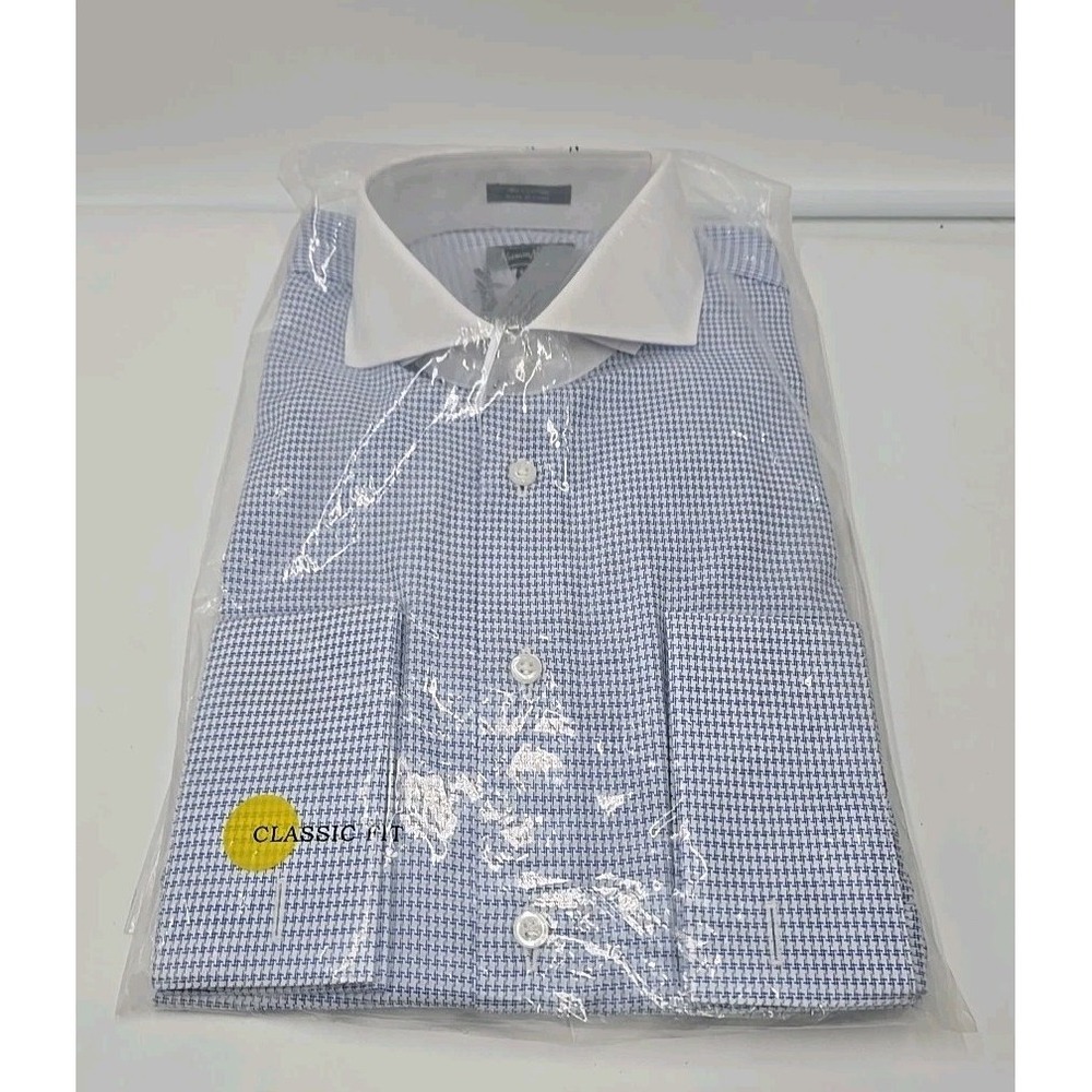 Neiman Marcus Dress Shirt Men's‎ 16 36/37 Sky Blue White Trim Fit French Cuff
